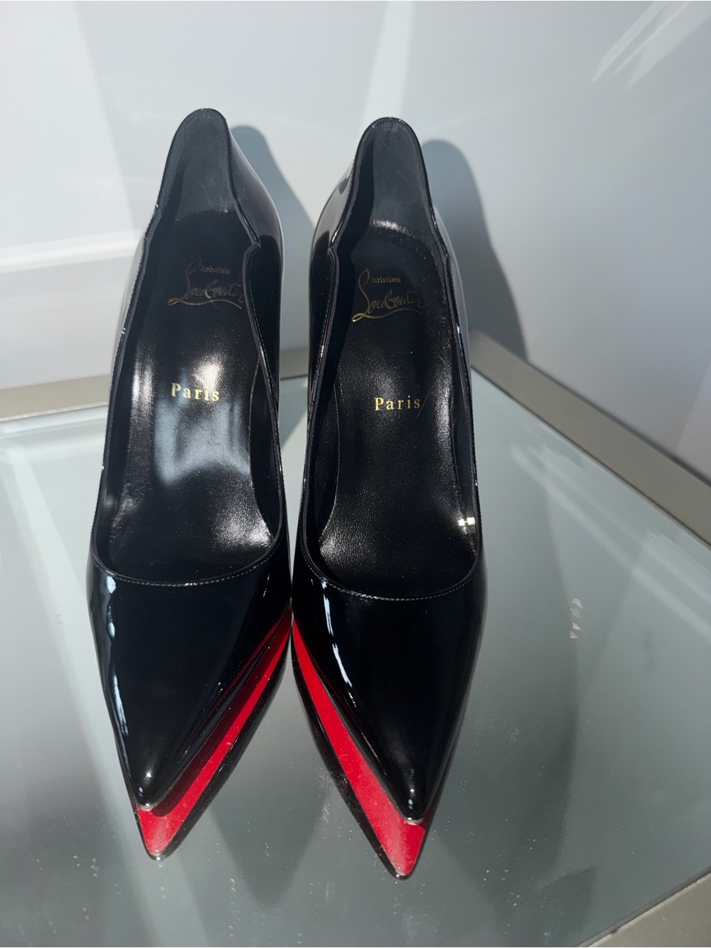 Christian Louboutin Lipchick Black Patent Leather Sculptural Heels Size 8 1/2